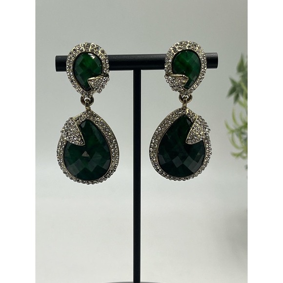 Amrita Singh Gold Tone Austrian Pave Crystal Turquoise Green Teardrop Earrings - Picture 10 of 12